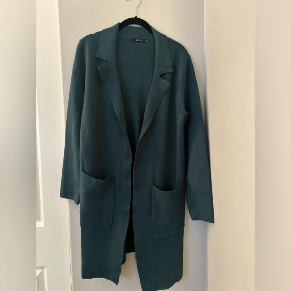 Deluc brand sweater coat. Dark green size . Excellent condition